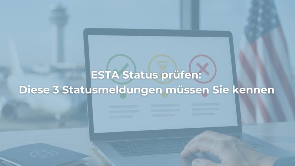Laptop zeigt ESTA-Statusmeldungen mit US-Flagge