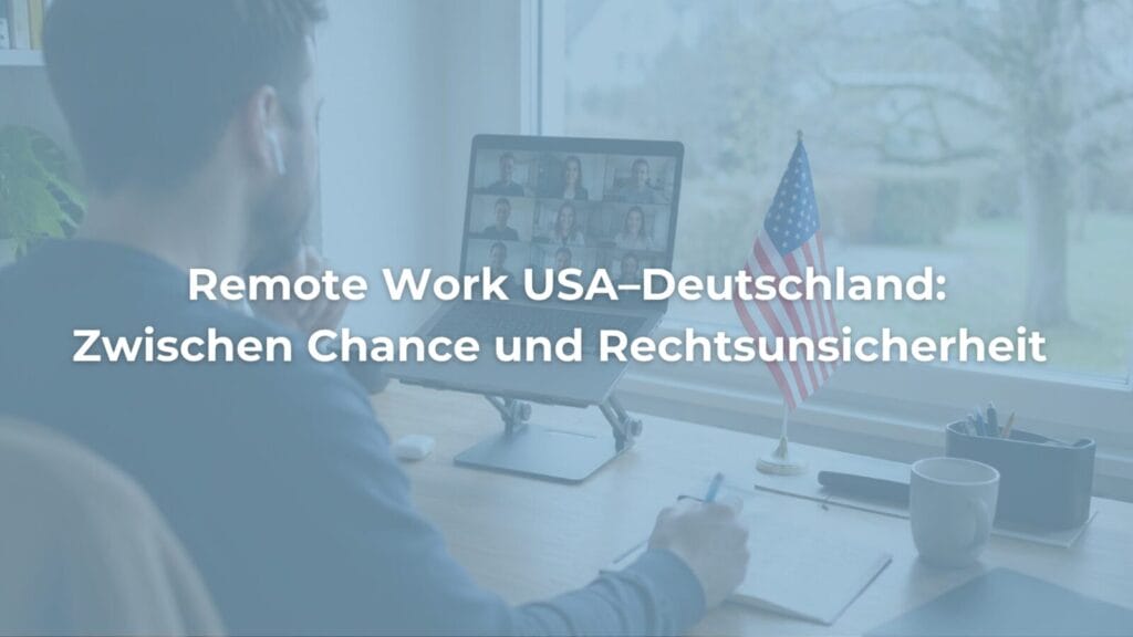 Mann im Homeoffice mit USA-Flagge und Videokonferenz
